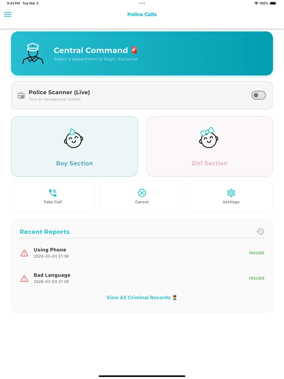 Fake Police Calls project interface